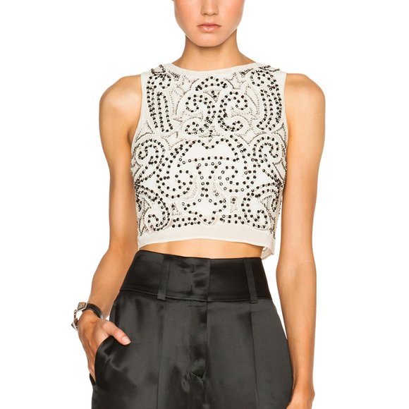 Alice + Olivia SIlk Embellished Fitted Top
